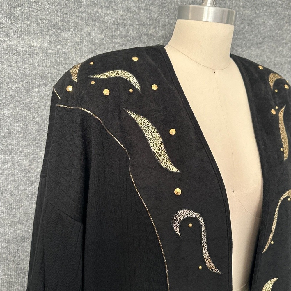 Vintage 80s Jon Pierre Womens Cardigan L Black Gold Oversized Sweater - Picture 4 of 12